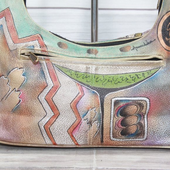 Vintage Anuschka Multicolor Hand Painted Leather Purse Hobo Shoulder Handbag - Picture 3 of 11